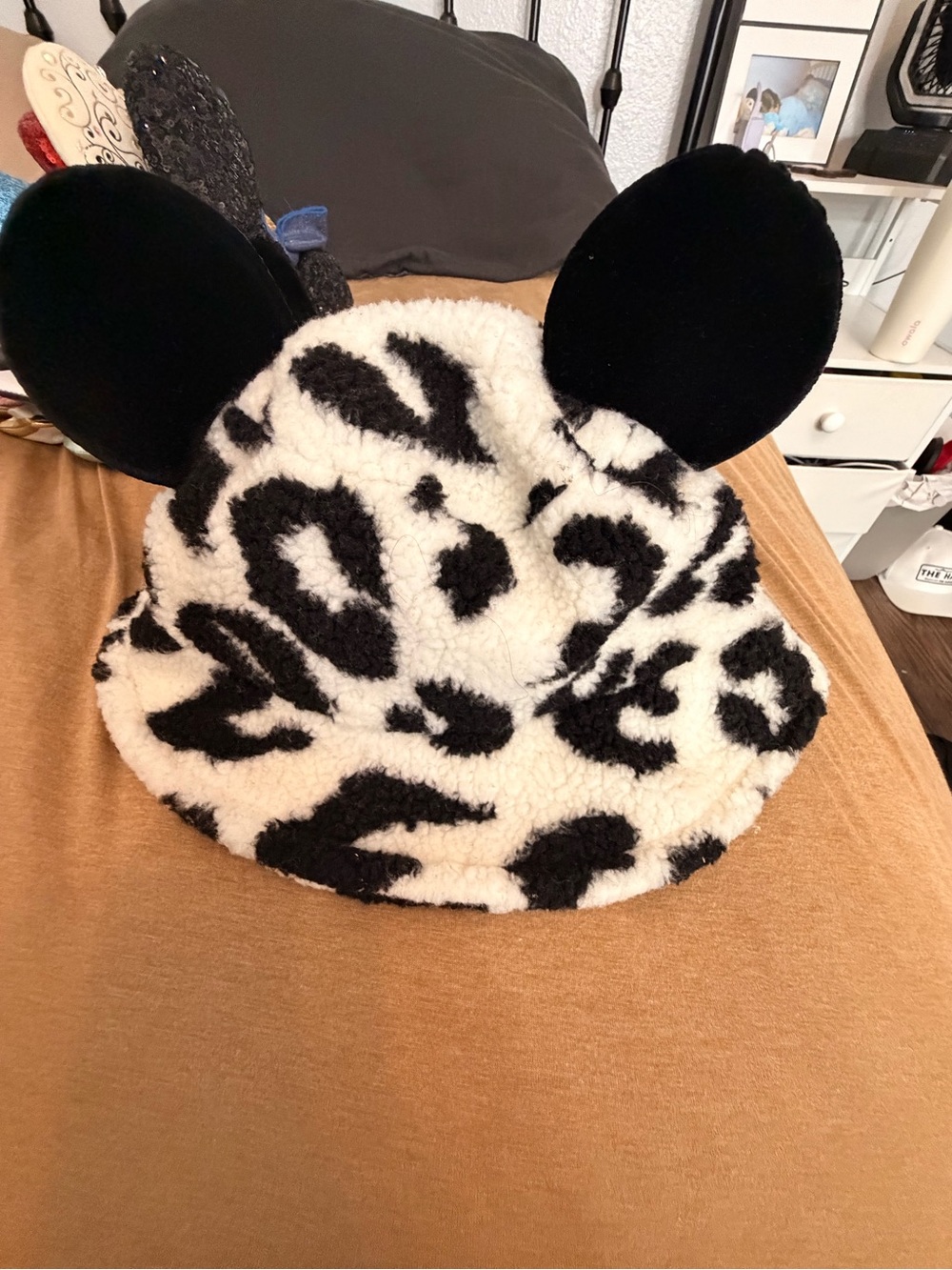 Black & White Sherpa Bucket Hat with Mickey Ear